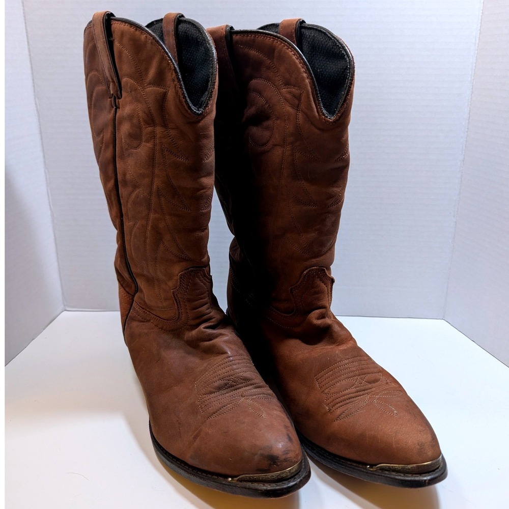 Vtg Durango Cowboy Boots Brown Leather Western Metal Toe Guard Mens 10 Rugged